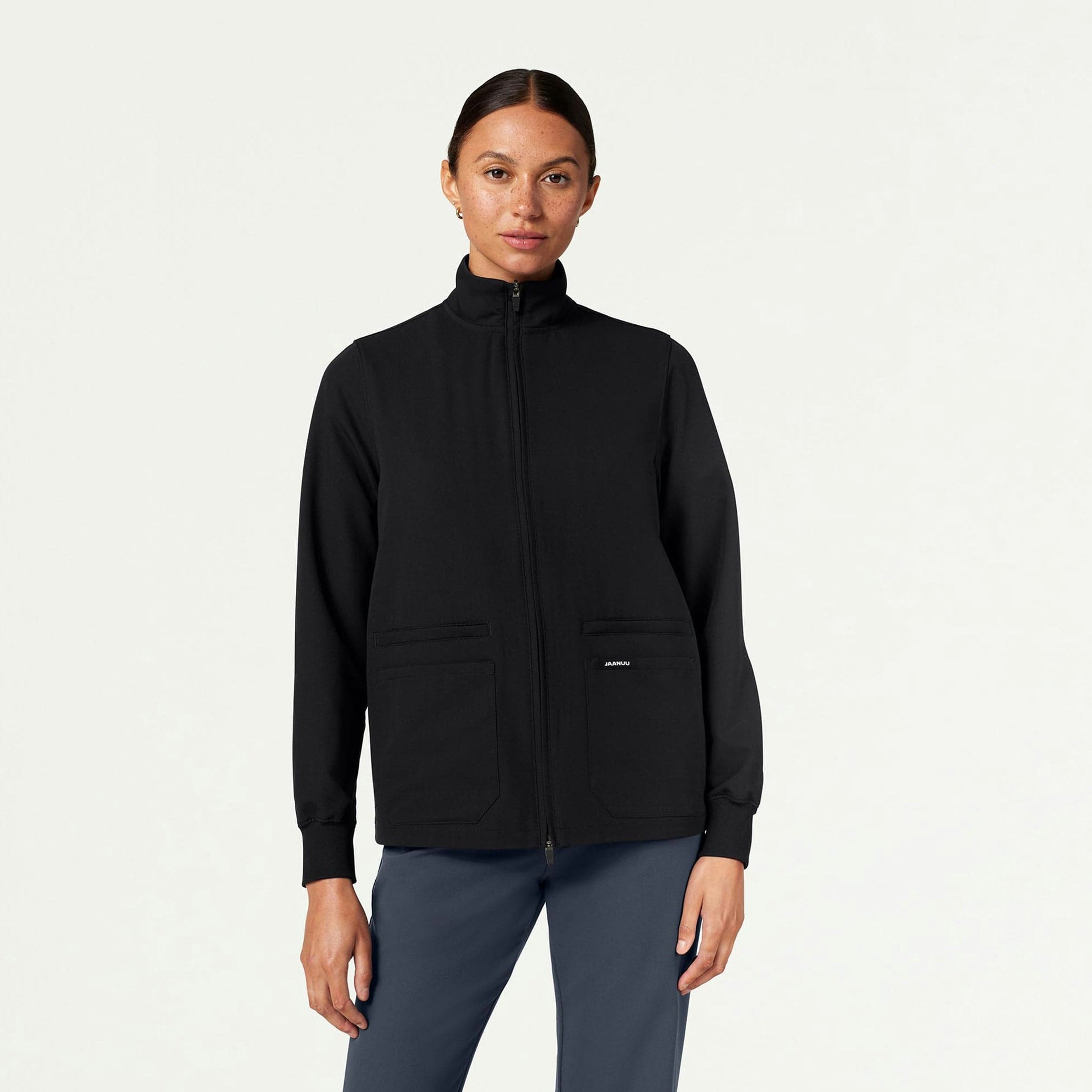Ceri Essential 6-Pocket Scrub Jacket - Black
